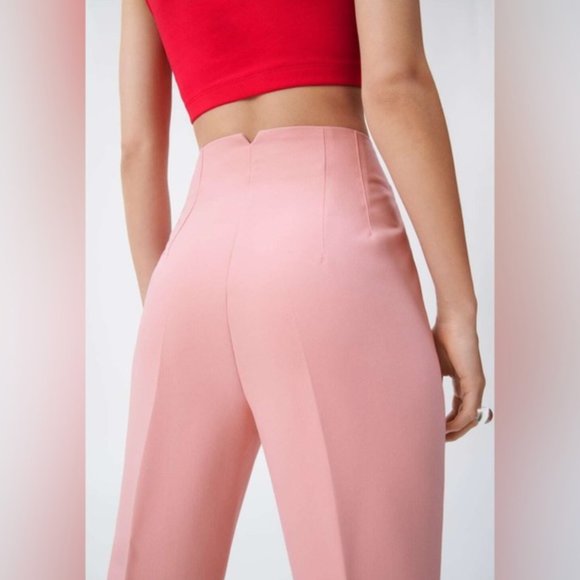 ZARA Bubblegum Pink High Waisted Trousers / Cigarette Pants Size Small - Picture 1 of 13